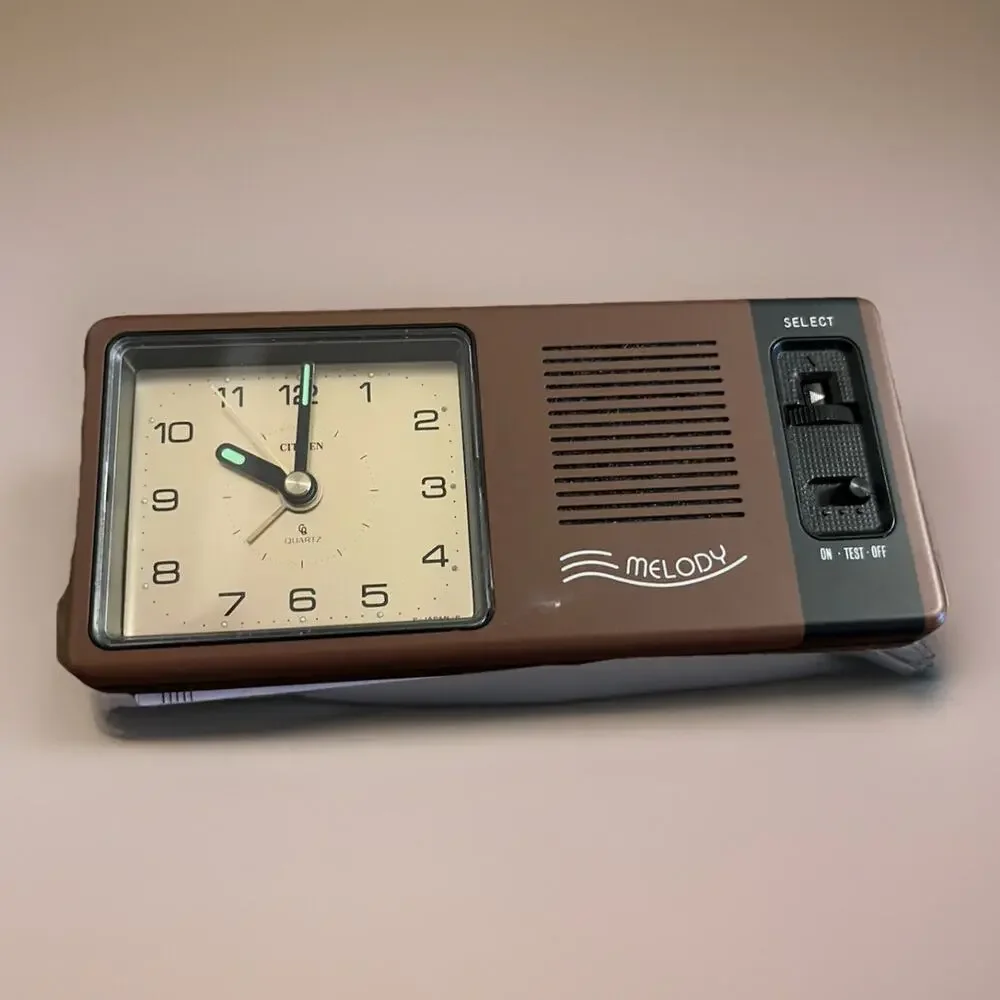VTG Citizen QPM 1009 Melody Travel Alarm Clock Japan Quartz Travel Works Brown
